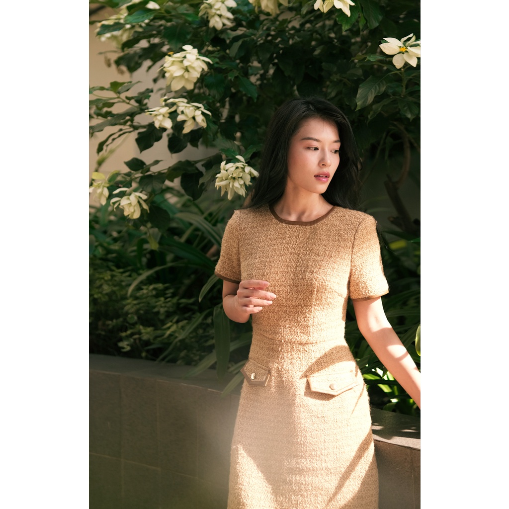 Đầm liền Tweed Mini Dress HUONG BOUTIQUE HBV1221 , 2 màu trắng & nâu