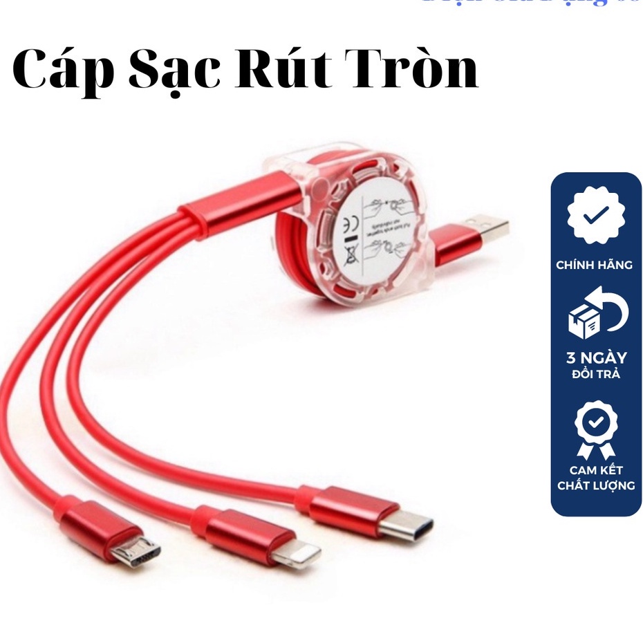 Cáp Sạc rút tròn đa năng 3 Đầu, 3 IN 1 SẠC NHANH, Dây Cao Cấp Siêu Bền
