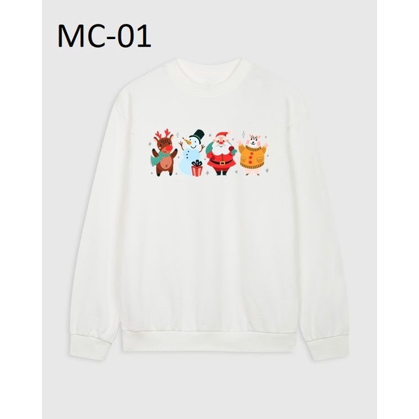 Áo sweater nỉ da cá Giáng sinh Tuần lộc, Người tuyết, Ông già Noel màu trắng nam nữ