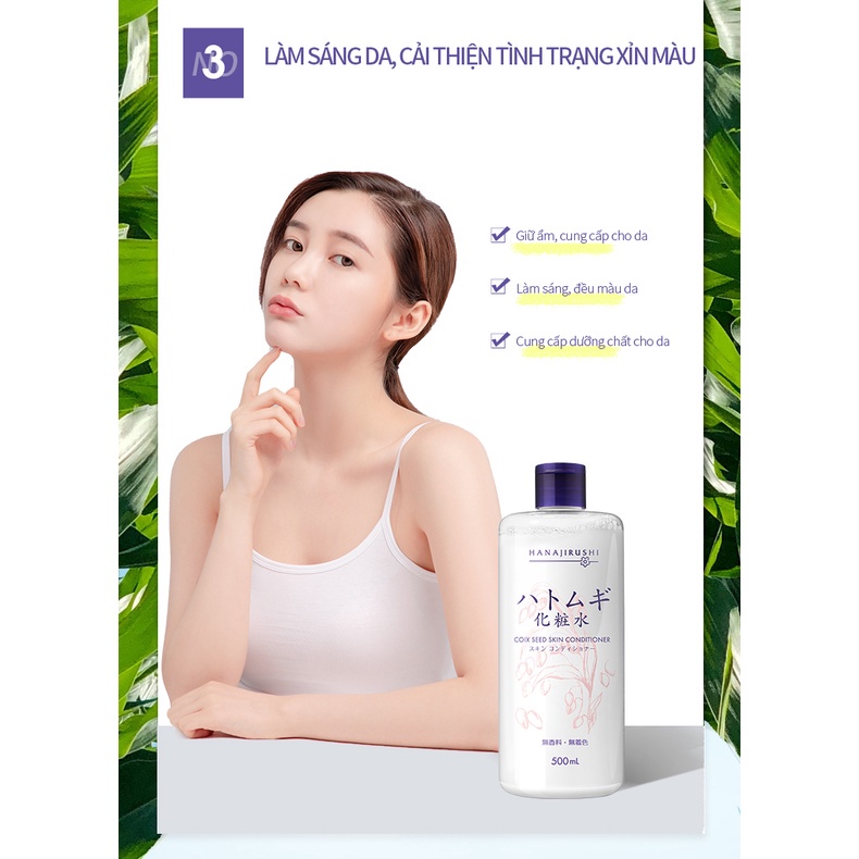 Nước hoa hồng HANAJIRUSHI chiết xuất hạt ý dĩ (Hatomugi) xuất xứ Nhật Bản 500ml