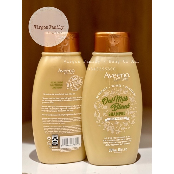 Dầu gội xả Aveeno Oatmilk Blend 354ml dưỡng ẩm & làm dịu da đầu - Úc