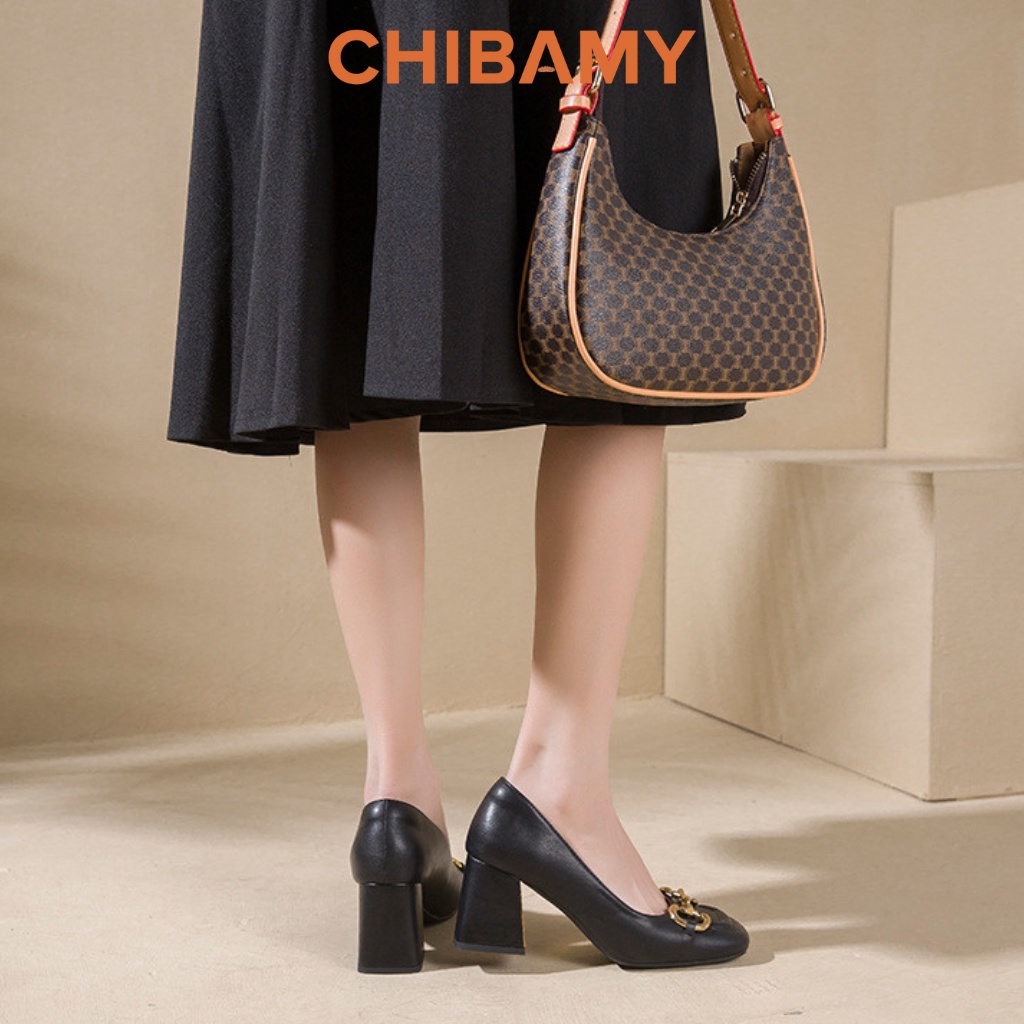 Giày cao gót nữ khóa Đồng CD đế vuông 5cm chất da mềm CHIBAMY