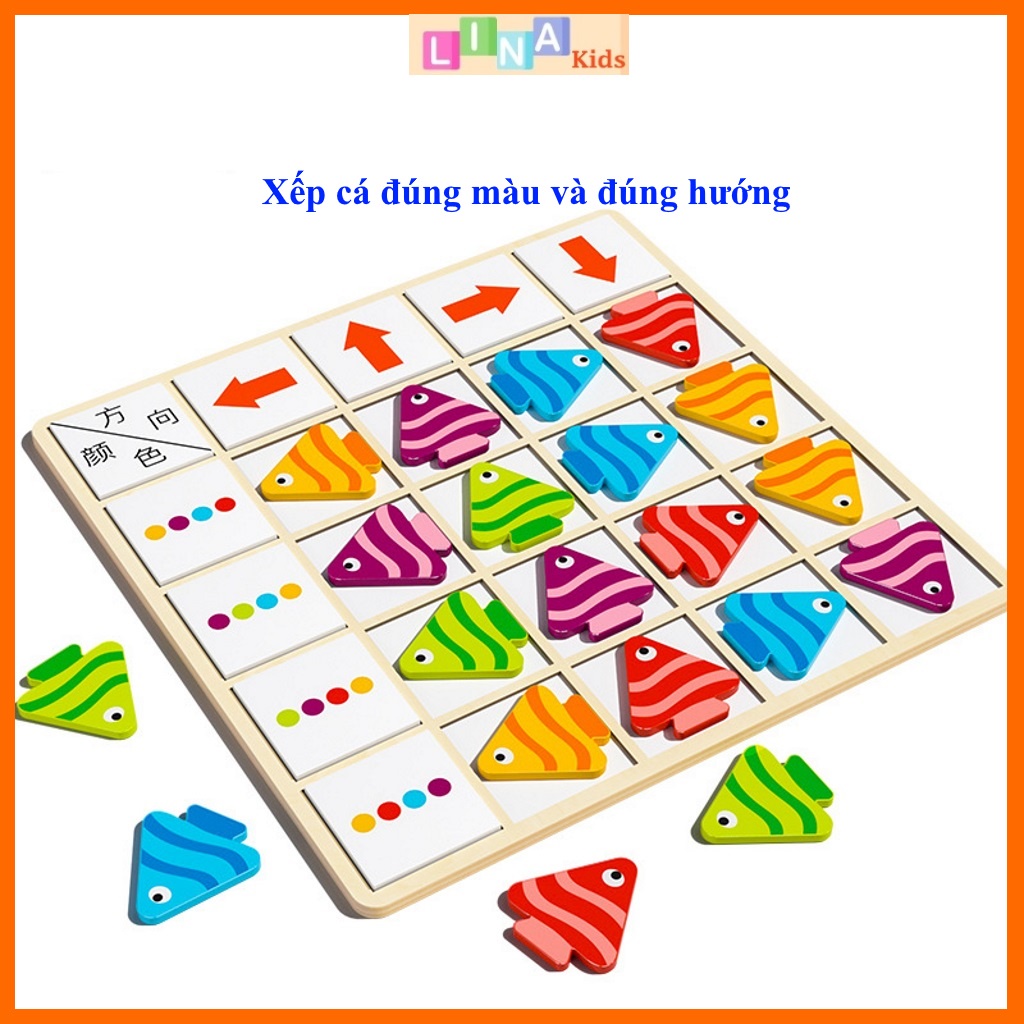 Đồ Chơi Chú Cá Nhỏ Tìm Hướng, Trò Chơi Cá Nhỏ Bằng Gỗ, Fish Direction - LINA Kids