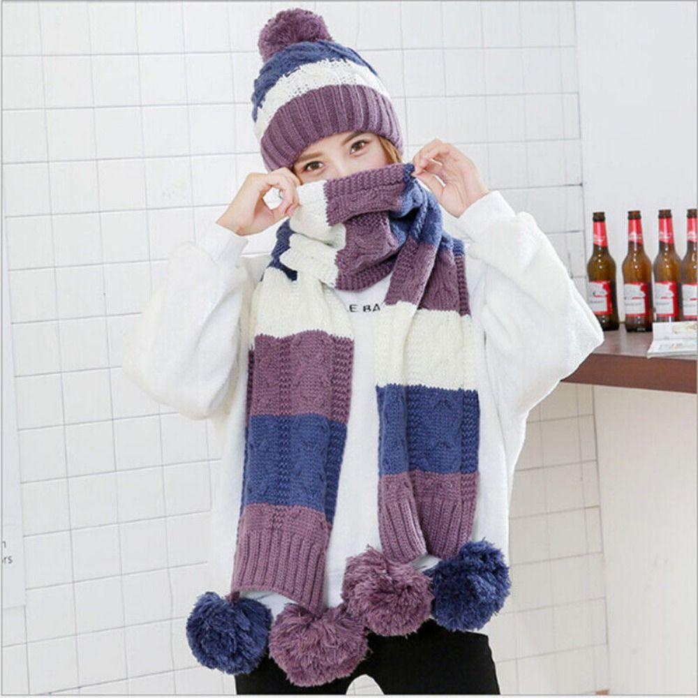 Bộ 3 Món Nón Khăn Choàng Găng Tay Và Găng Tay Đan Len Dày Dặn Ấm Áp