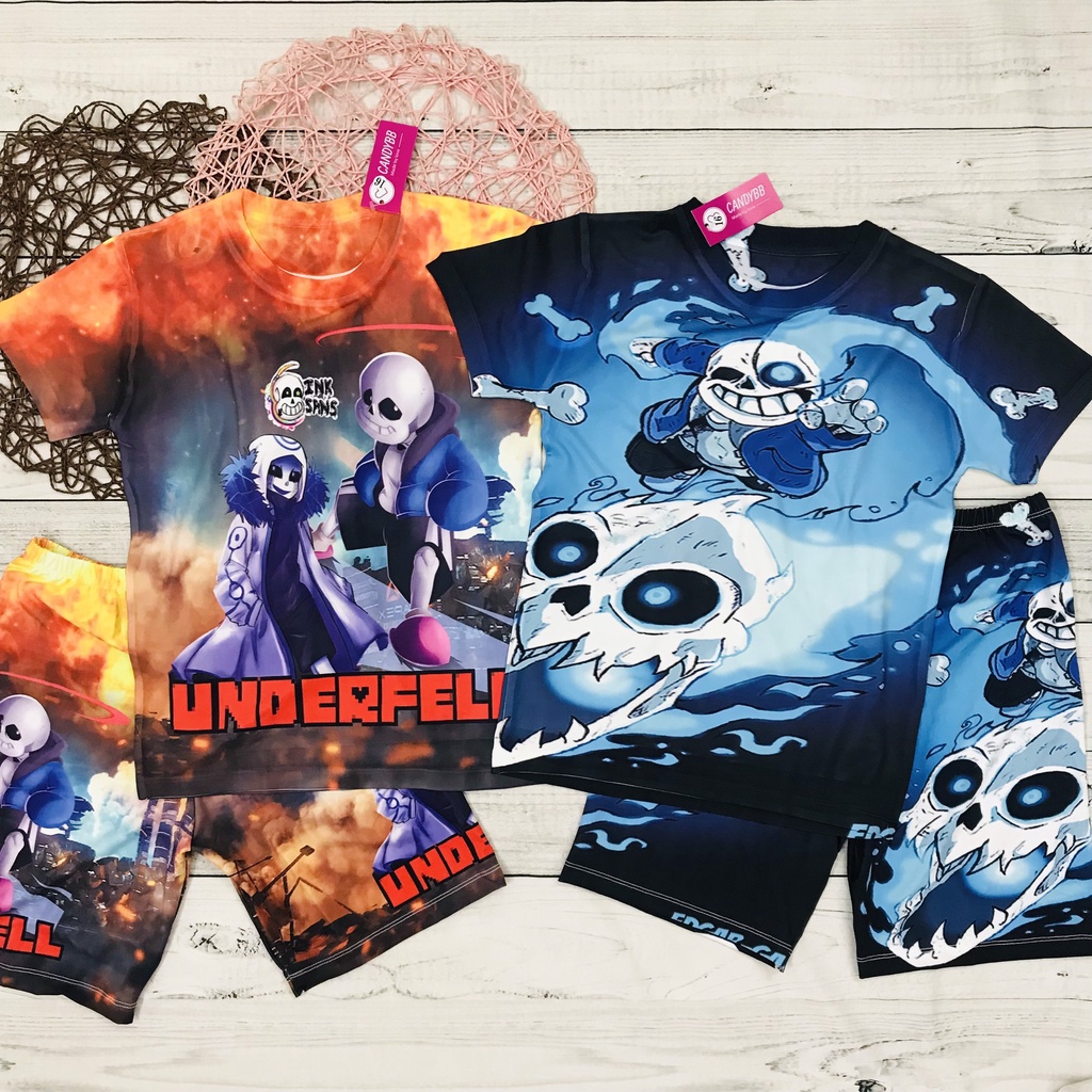 Đồ bộ bé trai, bộ thun lạnh cộc tay hình Game Undertale - Sans, Error Sans, Ink Sans bé trai size đại 10 -57kg
