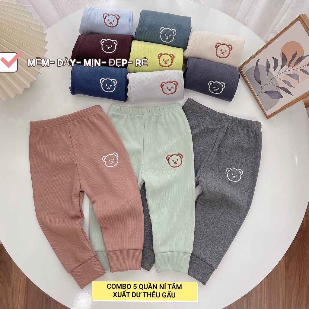 BÁN SỈ SET 5 QUẦN NỈ TĂM BÉ TRAI THÊU GẤU