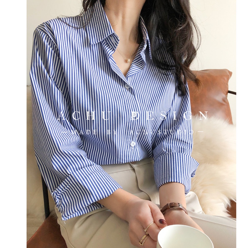 Áo Sơ Mi Nữ Tay Dài Kẻ Sọc Thời Trang Hàn Quốc