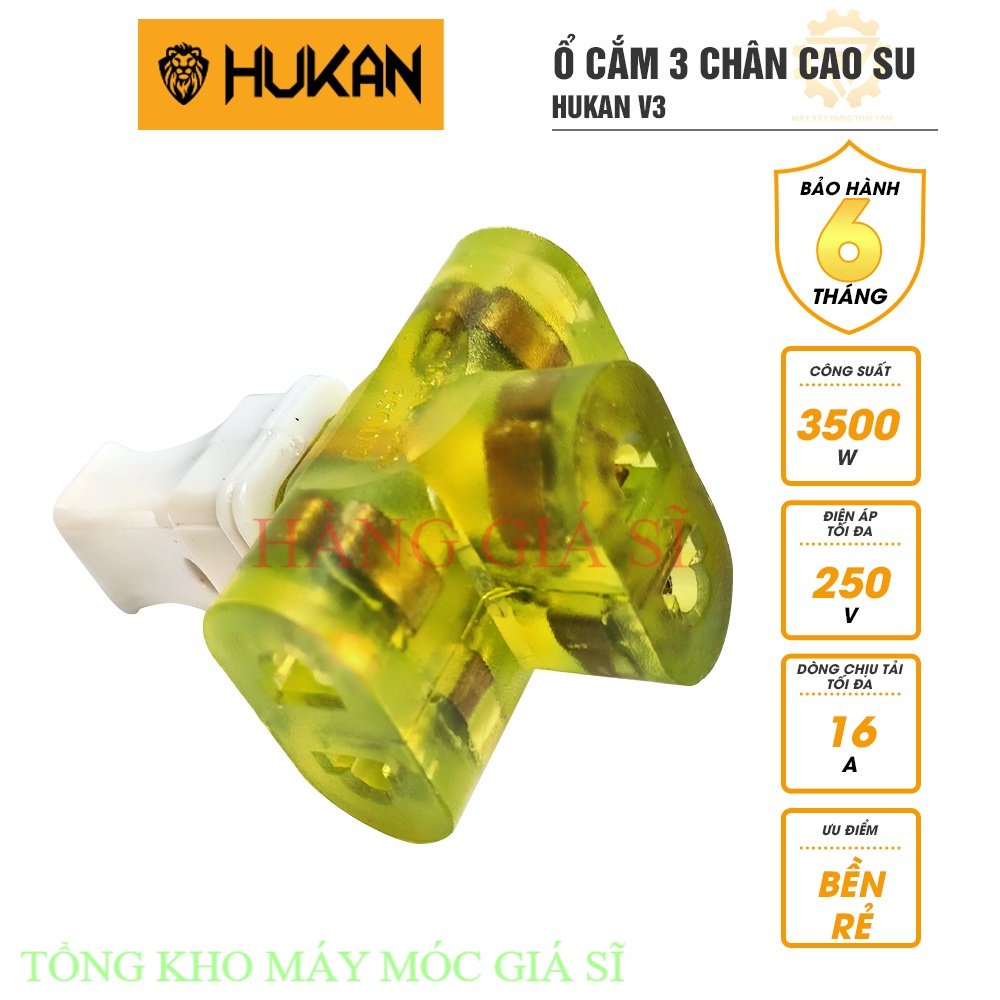 Ổ cắm điện 3 chân cao su siêu bền HUKAN V3 có đèn led CHÍNH HÃNG TỔNG KHO MÁY MÓC