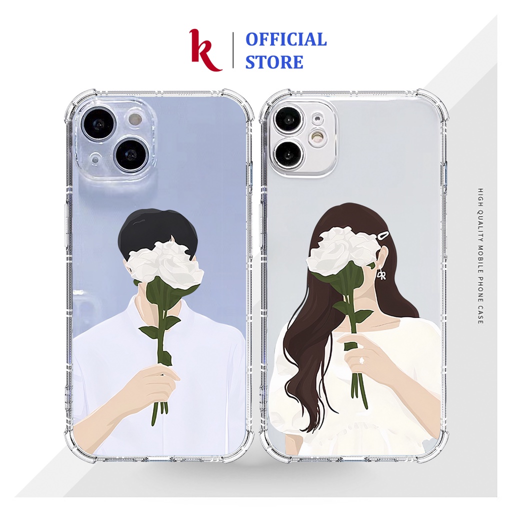 Ốp lưng iphone cặp đôi Tặng Hoa dẻo trong case 14plus 14 pro max 13 12 promax 11 mini 6 6s 7 8 plus x xr xs Se