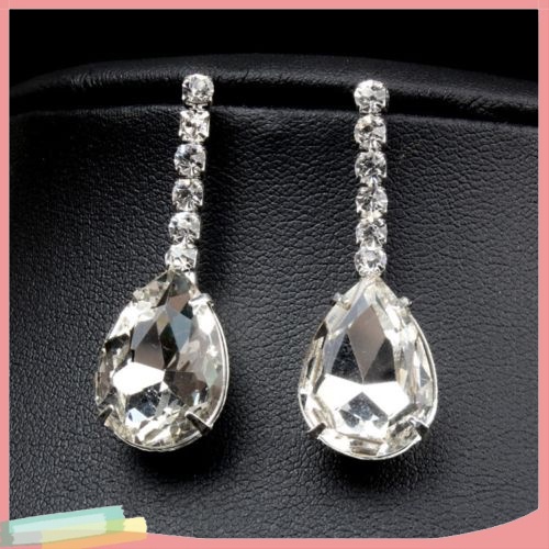 Vòng cổ và khuyên tai hình giọt nước đính đá sang trọng