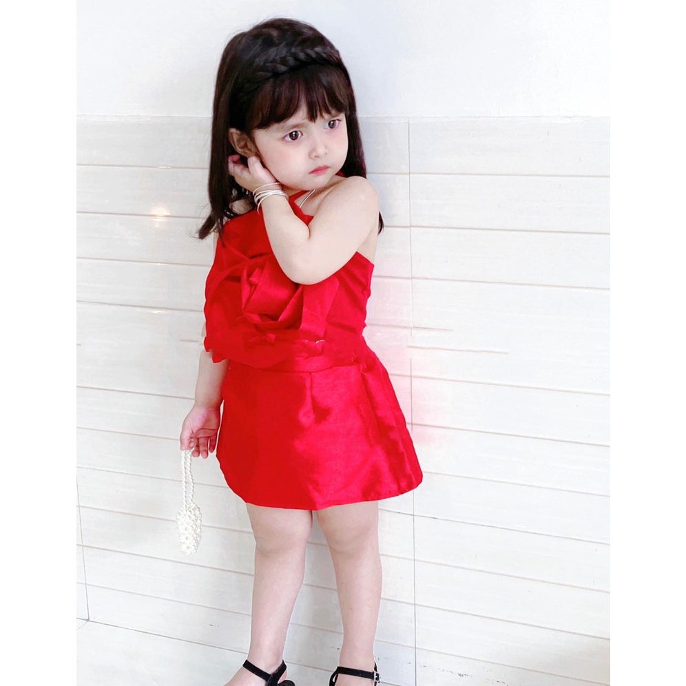 Set áo hoa hồng cổ yếm chân váy tacta cho bé gái 7-35kg