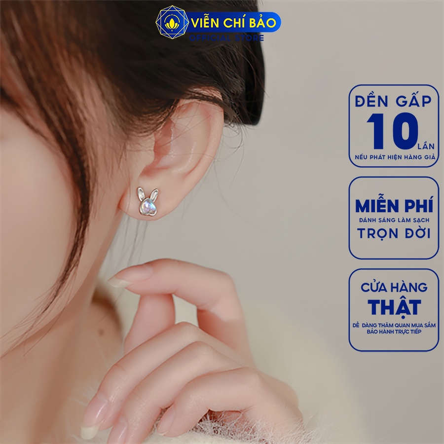 Bông tai bạc nữ thỏ trái tim đá mặt trăng chất liệu bạc 925 thời trang phụ kiện trang sức Viễn Chí Bảo B000606