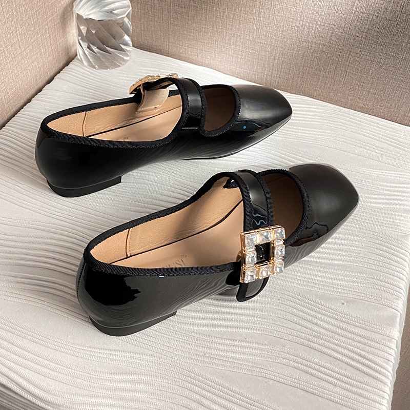 Giày Búp Bê Đế Bằng Phối Khóa Vuông Đính Đá Thời Trang Mùa Thu Cho Nữ