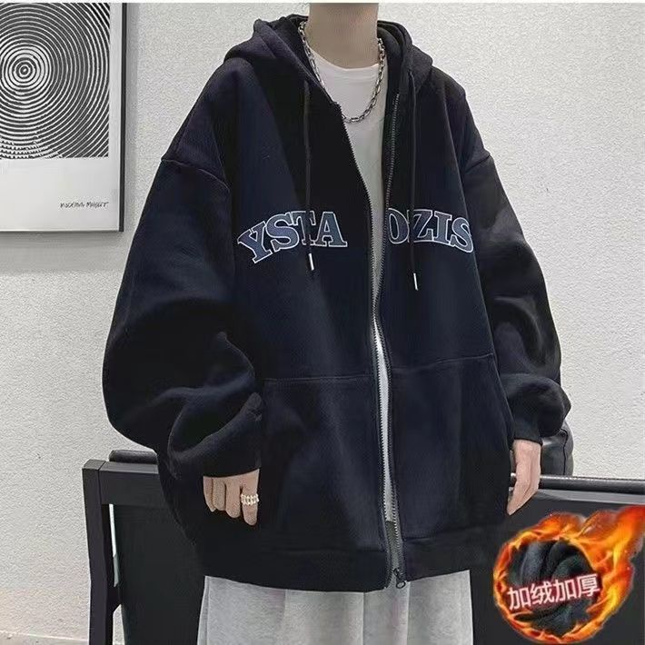 hoodie zip nam áo hoodie nam áo khoác hoodie nam hodie hoodie to hodie nam Áo Khoác Khóa Kéo Có Nón Dáng Rộng Thời Trang Thu Đông Phong Cách Đường Phố Mới Cho Nam