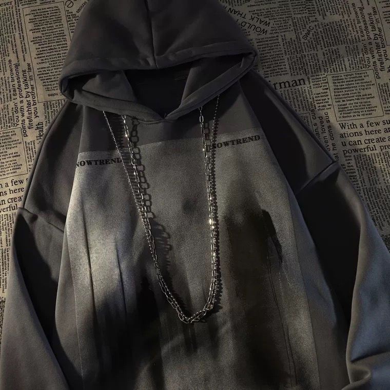 Áo Hoodie Dáng Rộng Bằng Vải Nỉ Phối Dây Xích Phong Cách Đường Phố Mỹ Thời Trang Thu Đông Hàng Mới 2022