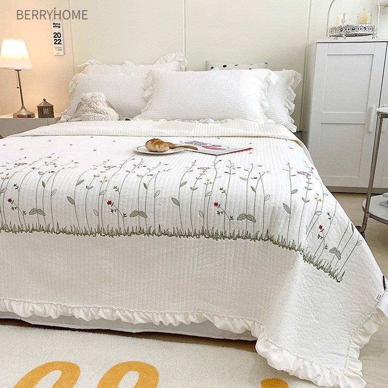 Chăn bông Màu tinh khiết Thời trang Trang chủ Thanh lịch Mẫu thêu Tencel Bông làm mát mùa hè BerryHome~