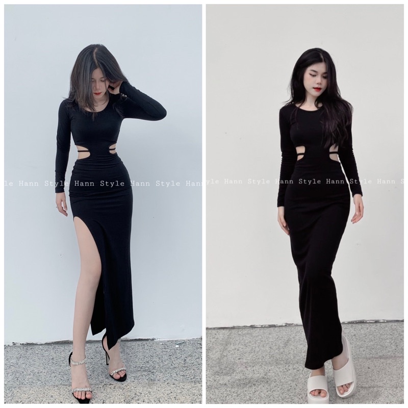 ĐẦM DÁNG DÀI TAY DÀI KHOÉT EO(có bigsize)
