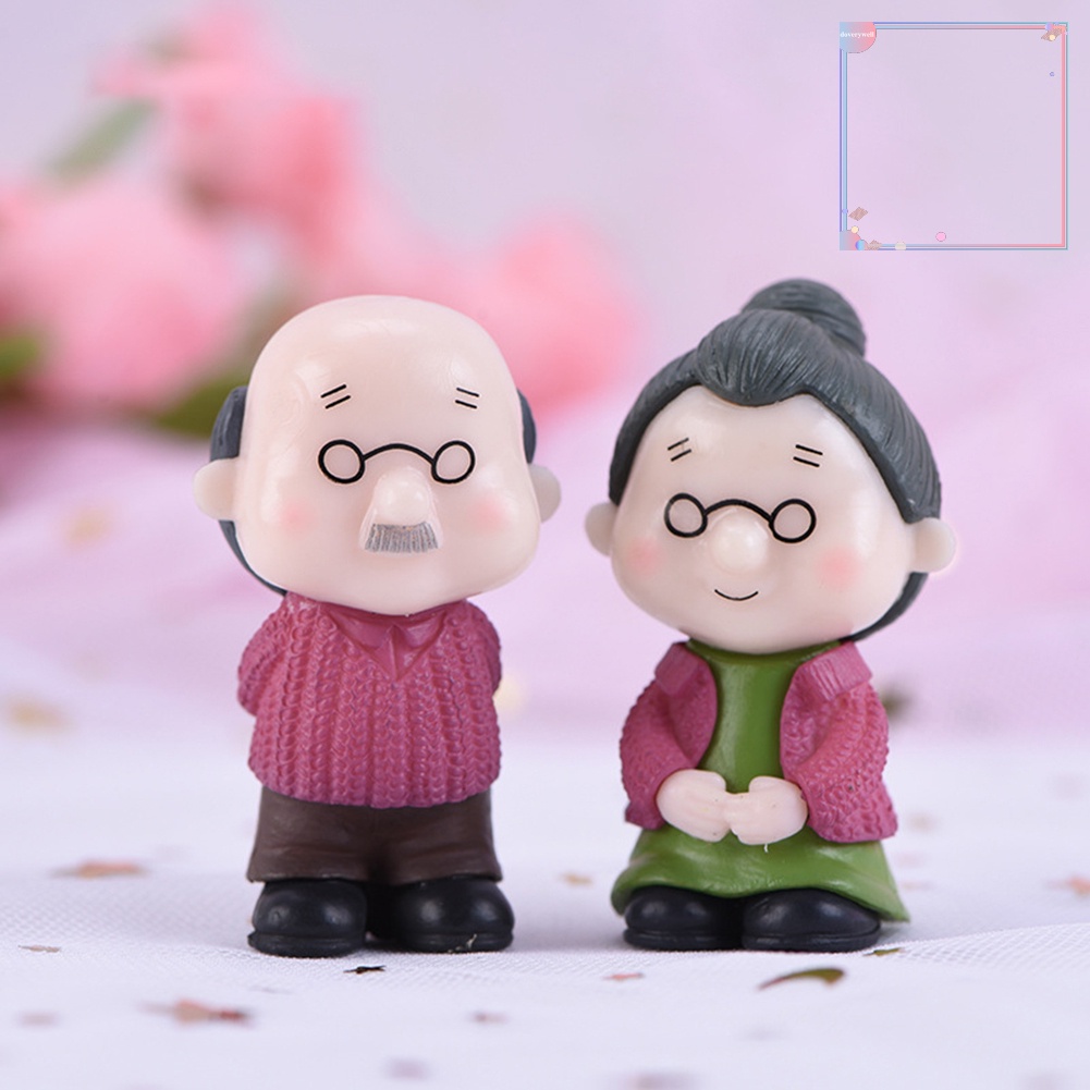 Set 2 Mô Hình Cặp Đôi Ông Bà Lão Mini Trang Trí Tiểu Cảnh / Cây Bonsai dv3