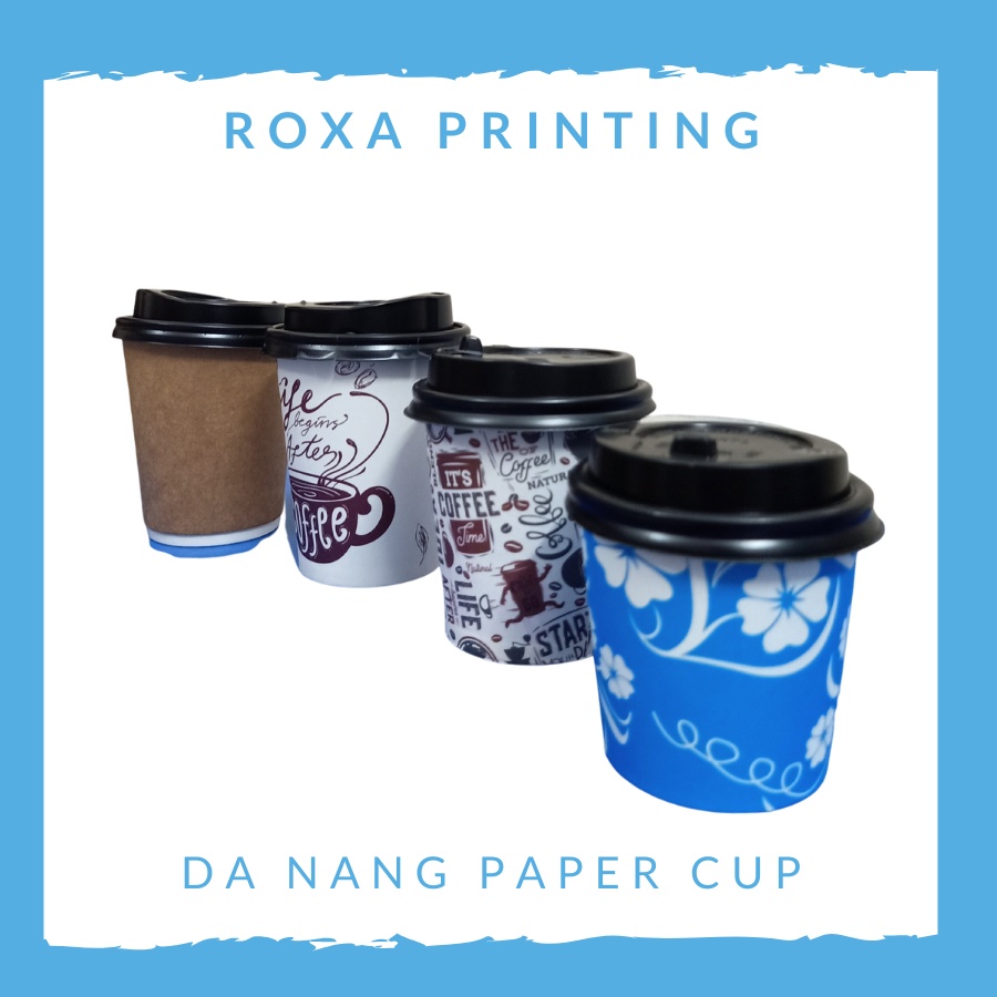 Set 50 Ly giấy cà phê in hình có nắp nhiều size