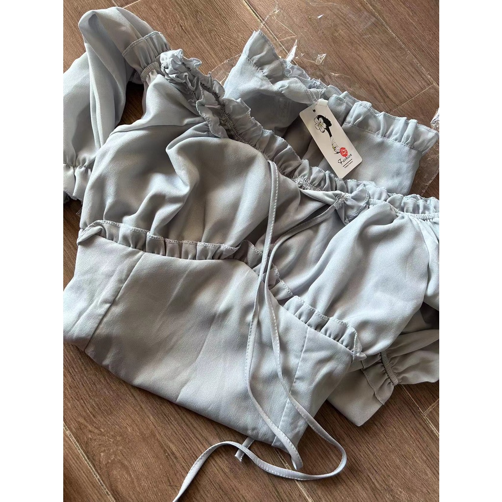 Đầm Trễ Vai Tay Phồng Ôm Dáng Thời Trang Mùa Thu Phong Cách Pháp Mới Cho Nữ