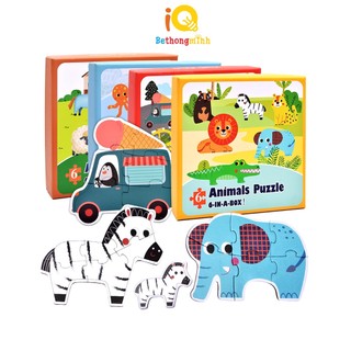 Đồ chơi bộ xếp hình 6 hình Puzzle size to, hộp giấy chọn chủ đề giáo dục cho bé phát triển BeThongMinh