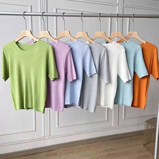 Áo len cổ tròn cộc tay basic ( còn màu ghi tên)