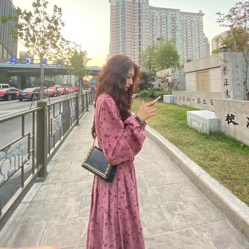 Váy Nhung Dài Lưng Cao Ôm Dáng In Hoa Phong Cách Thu Đông Mới Cho Nữ