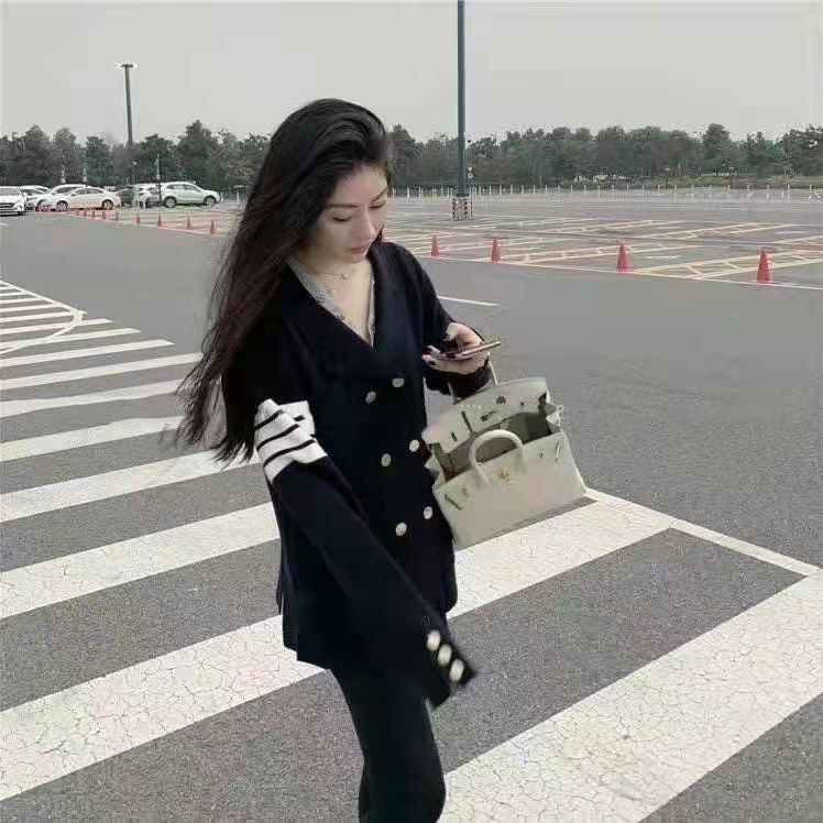 Áo khoác cardigan dày dặn hai hàng nút phong cách Hàn Quốc thời trang nữ