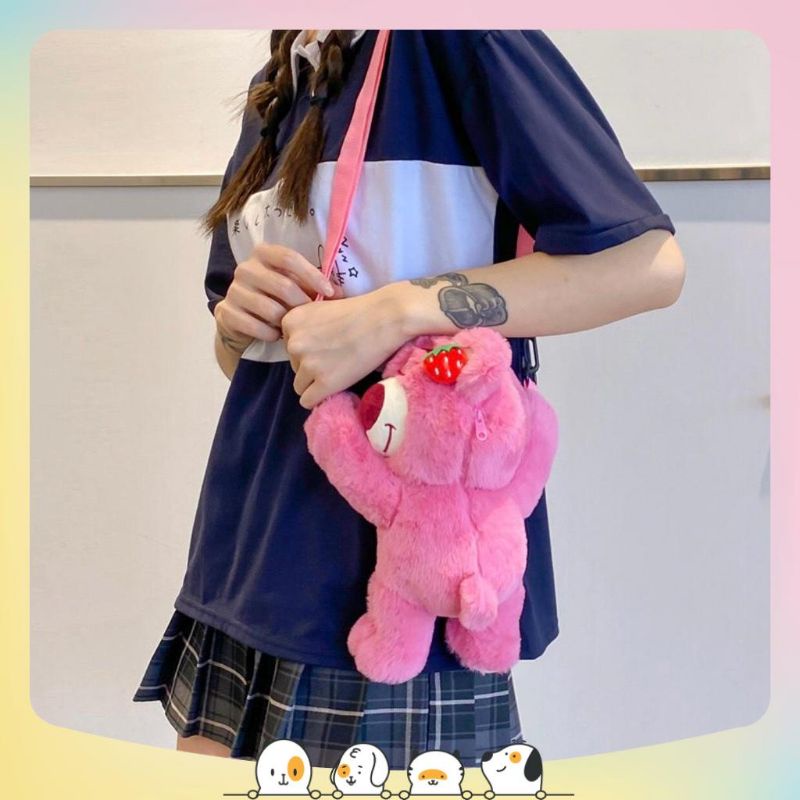 Túi đeo chéo gấu dâu Lotso 26cm 🍓🍓🍓