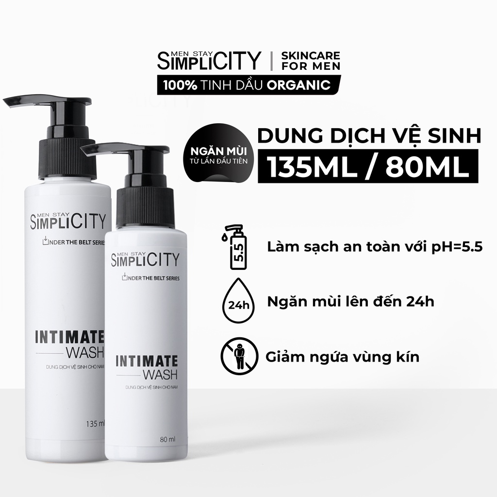 Dung dịch vệ sinh nam làm sạch & ngăn mùi hiệu quả Men Stay Simplicity Intimate Wash 80ml
