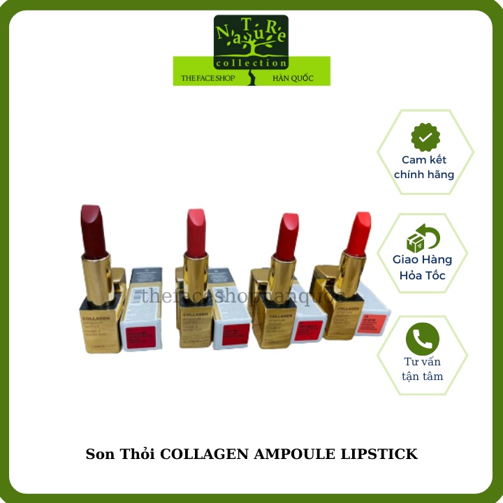 Son thỏi dưỡng môi có nhiều màu căng mọng quyến rũ tự nhiên The Face Shop Collagen Ampoule Lipstick 3.5g