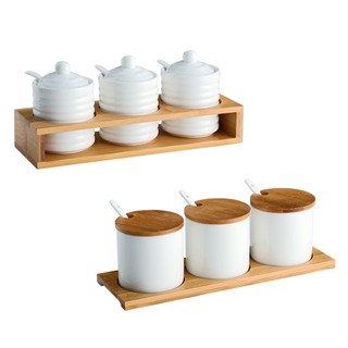 BỘ ĐỰNG GIA VỊ GỐM SỨ GIÁ ĐỠ GỖ DGV01