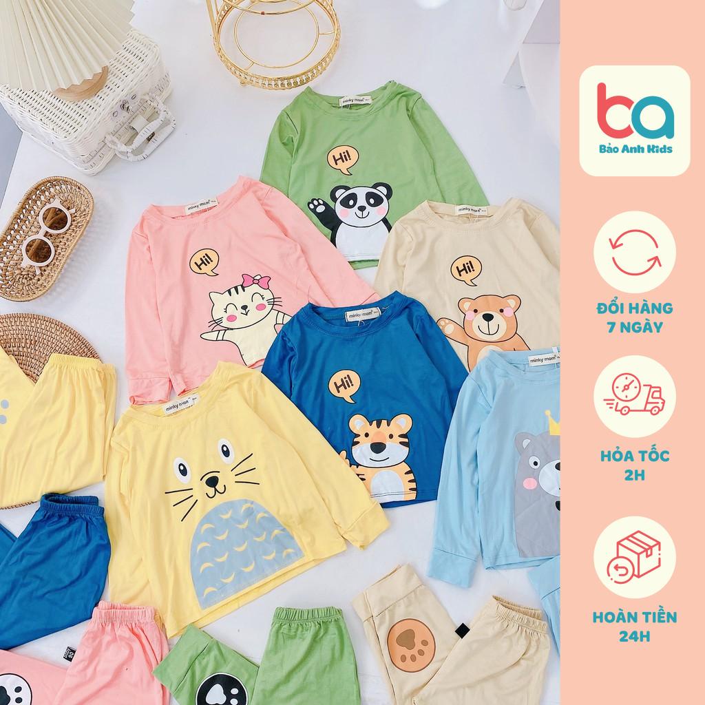 Bộ Dài Tay Cho Bé Trai, Bé Gái Minky Mom Chất Thun Lạnh Size Đại In Hình Đáng Yêu, Bộ Quần Áo Cho Bé Mặc Nhà - BDD1