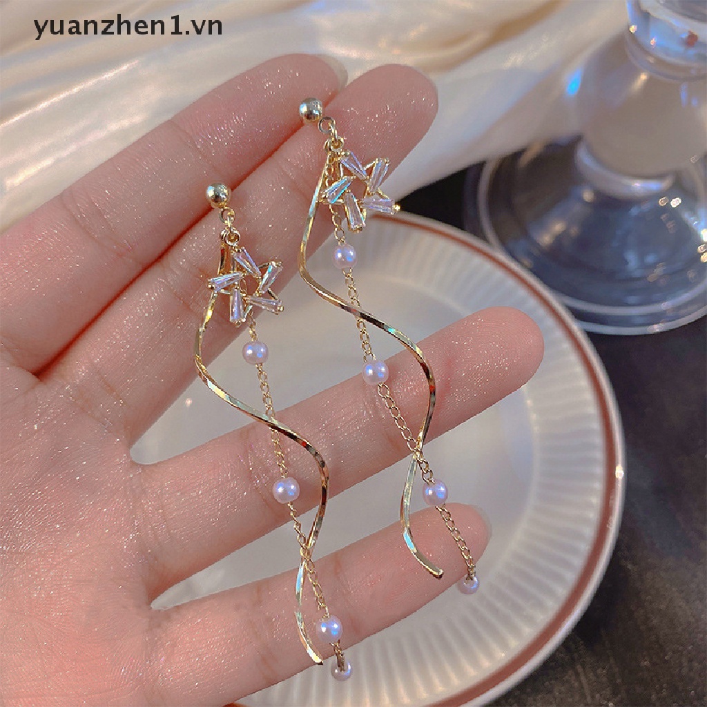 1 Đôi Bông Tai Dáng Dài Đính Ngọc Trai Nhân Tạo Thời Trang