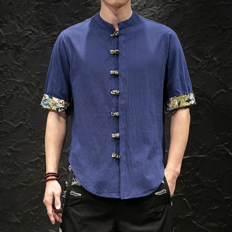 * * O S Mi Nam Ng n * Áo Sơ Mi Cotton Lanh Ngắn Tay Cổ Đứng Cài Nút Phong Cách Trung Hoa Mùa Hè Cỡ Lớn Hợp Thời Trang Cho Nam