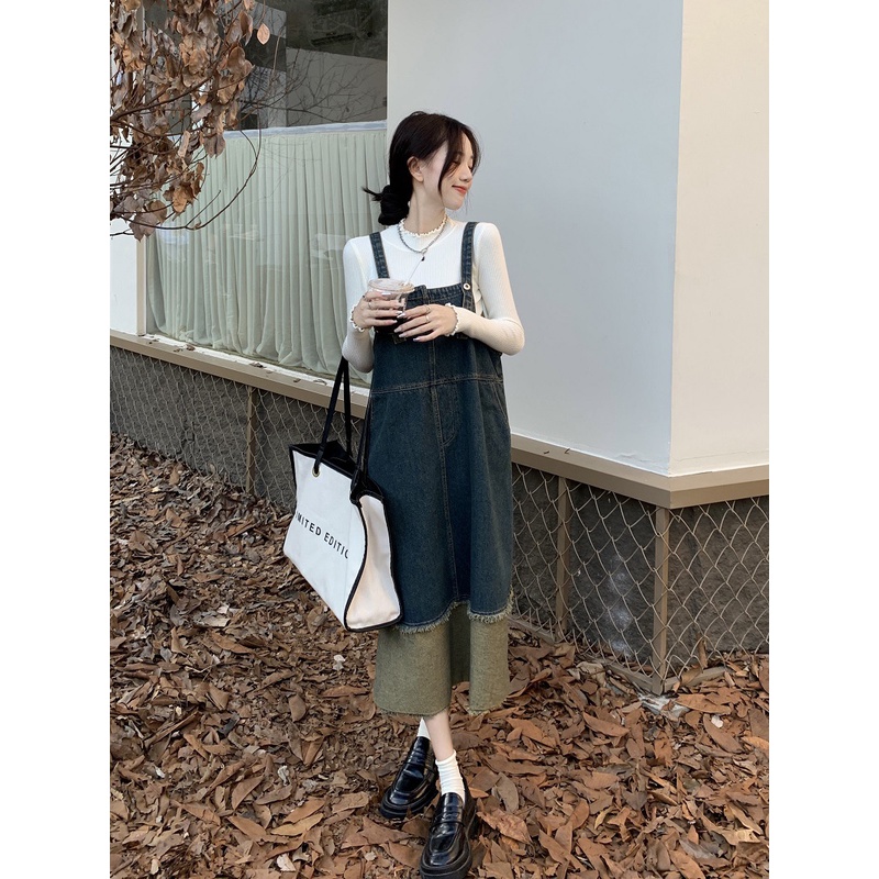Váy Yếm Jean Dáng Dài Phối 2 Màu Tiểu Thư Mẫu Mới Mùa Đông Taobaotrend.Hn