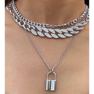 Dây chuyền nữ dạng xích mặt ổ khoá thời trang