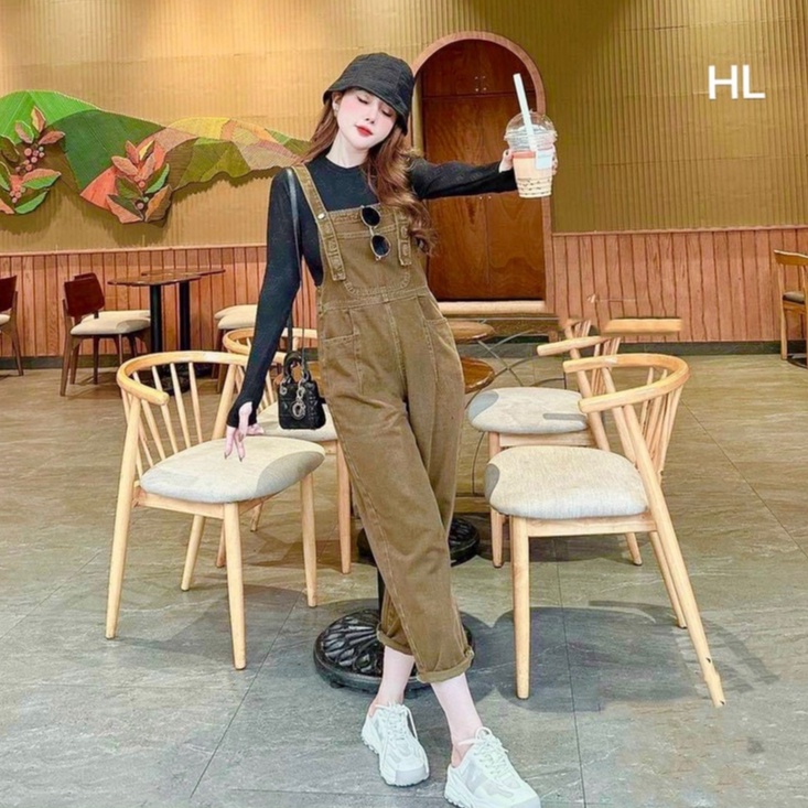Quần Yếm Nữ Dáng Dài SHOPXINH Quần Yếm Bò Nữ Dài Thời Trang Hàn Quốc Màu Nâu Tây