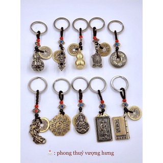 Móc chìa khoá phong thuỷ đồng Cóc Thiềm Thừ, Om Mani Padme Hum, Long Quy, Bát Quái Đồ treo túi xách, cặp xách, ví tiền..