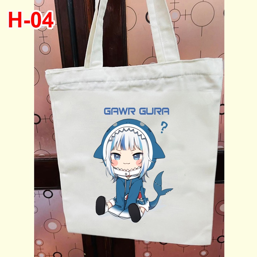 Túi vải tote anime  Hololive Gawr Gura, túi vải canvas anime  Hololive Gawr Gura và in hình theo yêu cầu
