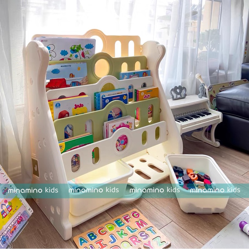 Kệ sách nhựa cho bé Minamino mẫu mới 2023 hình gấu Bắc cực nhựa nguyên sinh an toàn, chắc chắn