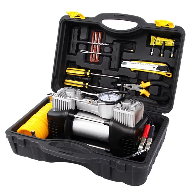 Chính Hãng Bơm lốp ô tô 2 xi lanh Air Compressor- Máy bơm lốp 2 xi lanh 4×4 Air Compressor chạy bằng 2 động cơ cực khỏe