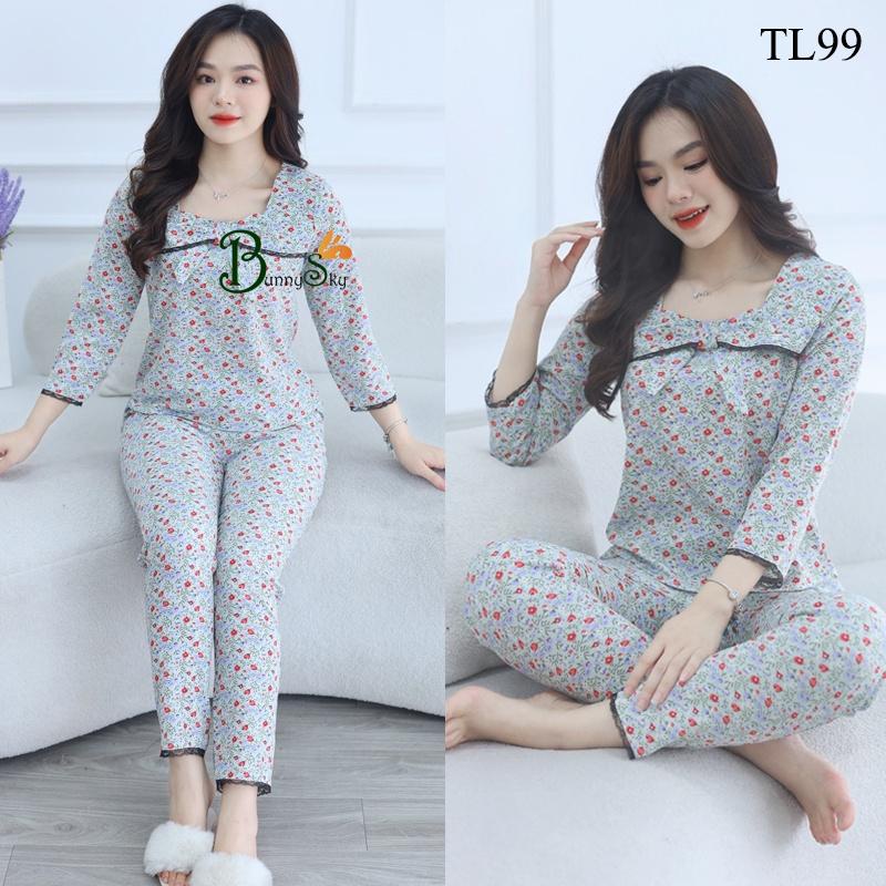 Đồ bộ mặc nhà cổ vuông thu đông siêu dễ thương thoải mái, quần  áo nữ siêu xinh