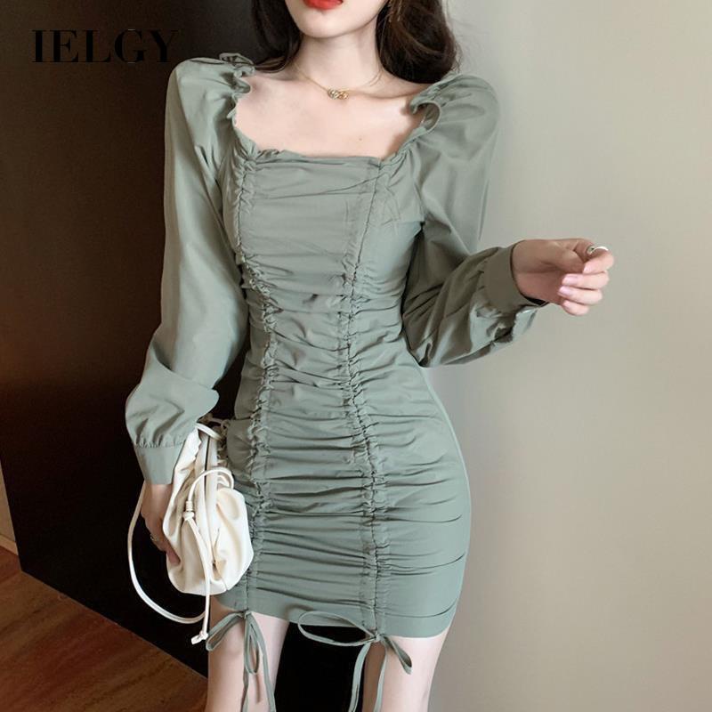 IELGYĐầm Ôm Dáng Hở Vai Xếp Ly Quyến Rũ Thời Trang Phong Cách Hàn Quốc Cho Nữ