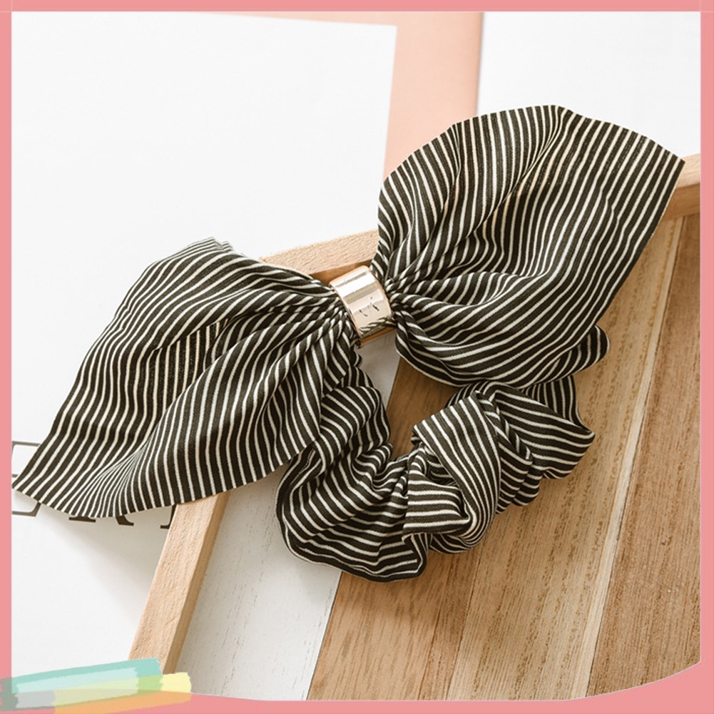 Dây buộc tóc đính tai thỏ và sọc hợp thời trang