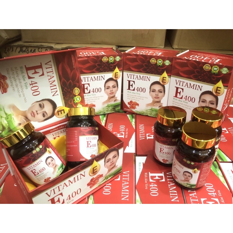 Vitamin E 400mgr tinh chất lô hội, dầu gấc và hoa anh thảo dưỡng da sáng mịn, chống lão hoá