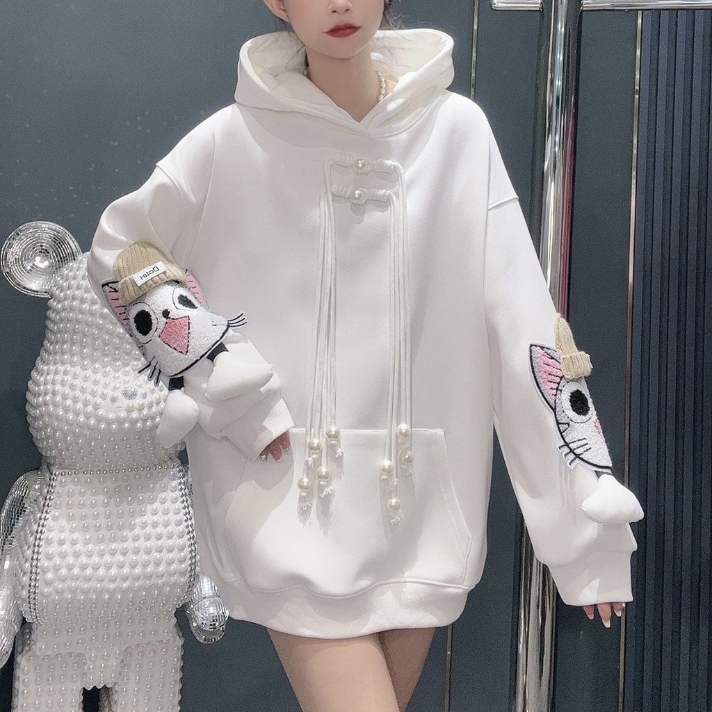 Áo Nỉ Tay Dài Có Nón Dày Dặn Thời Trang Mùa Đông 2022 Dành Cho Nữ