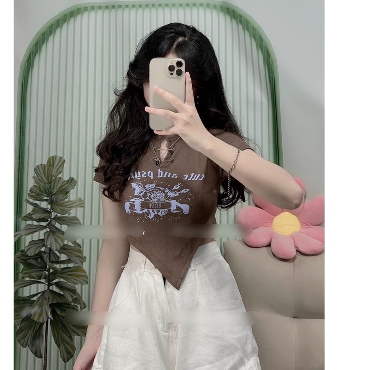 Áo croptop tay ngắn phong cách retro Bare in họa tiết Rose Cute and Psycho cổ điển - AO09 | BigBuy360 - bigbuy360.vn