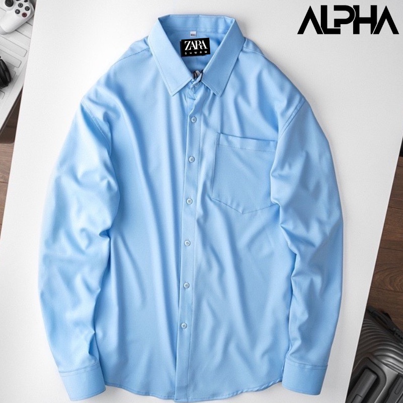 Áo sơ mi nam trơn dài tay 1 túi regular ZA.RA GEN ALPHA vải chéo mềm mịn hạn chế nhăn, form thanh lịch