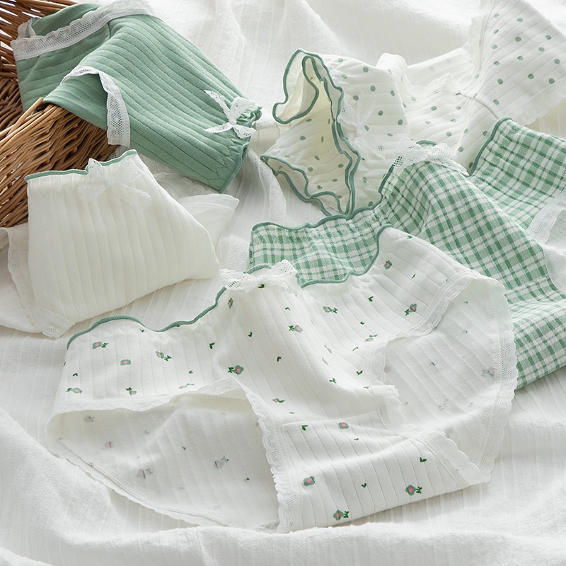 Quần Lót Cotton Lưng Vừa Họa Tiết Hoa Đơn Giản Phong Cách Nhật Bản